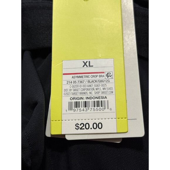 XL - Womens Light Support Asymmetrical Cropped Sports Bra - All In Motion - Blac - Picture 5 of 10